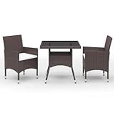 Lechnical 3095912 3-Piece Polyrattan and Tempered Glass Garden Dining Set, Outdoor Dining Set, Garden Dining Set on Patio-3095912