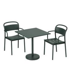 linear steel outdoor bistro set by Muuto - black / round / side chair