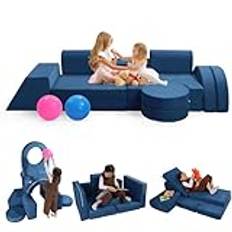 Fivetry Modular Kids Sofa Play Couch, 12-Piece Kids Couch Sectional Sofa for Playroom Fort Buliding, 3S Instant Rebound and Fully Expand, Versatile Kids Play Couch for Toddler to Teen
