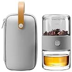 ZENS Travel Tea Set,Tritan Portable Teapot Infuser Set for One with 200ml Double Walled Teacup for Loose Tea,To Go Light Grey Travel Case for Office or Homeworking Daily Tea