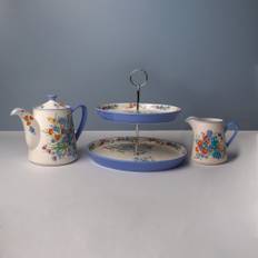London Pottery Ceramic Teapot, Cake Stand And Milk Jug Set - Viscri Meadow - blue (26.0 H x 26.0 W x 18.5 D cm)