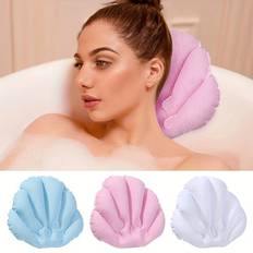 1pc Bath Pillow, 3color Soft Fan-shaped Inflatable Bath Pillow, Neck Support With With Suction Cups, Spa Cushion Pillow Bathtub Cushion - pink