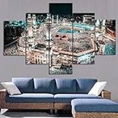 ZUROJ 5 Pieces Canvas Print Wall Decor Canvas Paintings Muslim Islam Saudi Arabia Mecca Mosque Posters for Wall Decor Prints Artwork For Home Office Living Room Bedroom Decoration