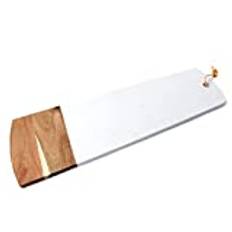 bar@drinkstuff White Marble & Acacia Serving Board 60 x 20cm - Single - Marble Cheese Board, Serving Platter