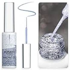 BURANO Liner Holographic Gel Nail Polish, UV LED Reflective Glitter Painted Gel Silver Metallic Gel Nail, Build in Thin Nail Brush Chrome Gel Curing Required 8ml (LX27)