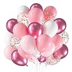 Luftballons Rosa Weiß, 60 Stück Metallic Rosa Rosegold Konfetti Ballons, Hellrosa Weiss Helium Ballon, Rosa Weiß Latex Ballons Set für Geburtstag Hochzeit Mädchen Party Babyparty