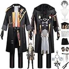 NIKKHO Comics Characters Dan Heng Cosplay Costume Outfit,Honkai——Star——Rail Uniform Dresses Full Set Halloween Party Carnival Dress Up Suit with Wig accessories for Boys,Brown,S