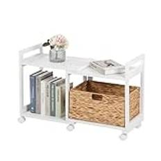 BELIWIN Sofa Side Table, Save Space Bedside Table End Table with Storage Basket & Wheel, Extendable Trolley Table for Living Room, Hallway, Bedroom