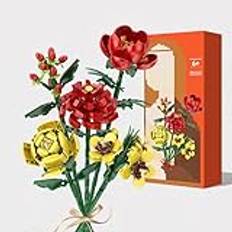 WHILIERA Artificial Flowers, Flower Bouquet Building Flower Building Blocks Decorative Faux Plastic Rose Bouquet Fake Flower Plant for Home Decoration DIY Creative Gifts