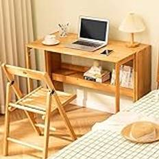 Bamboo Folding Computer Desk - Portable Study Writing Desk for Home Office - Natural Small Student Desk Foldable and Space-Saving