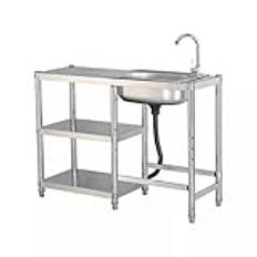 Stainless Steel Utility Sink, Freestanding Single Bowl Commercial Kitchen Sink Set with Worktop and Double Storage Racks Commercial Single Bowl Sink with Height Adjustable for Garage, Laundry Room