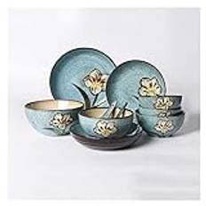 Classic Ceramic 10-Piece Ceramic Dinnerware Set Fresh and Elegant Dishes Set Durable Ceramic Dinner Plate Sets, Service for 2, Blue/Green/red/Pink Ceramic Dinner Plates