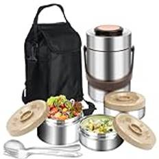 SSAWcasa Thermos for Hot Food,3 Tier 67oz Stackable Insulated Food Jar with Lunch Bag & Spoon Fork,Leakproof Stainless Steel Meal Bento Carrier Soup Container Box School Office Picnic Travel Outdoors