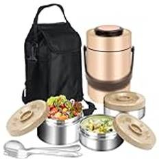 SSAWcasa Thermos for Hot Food, 3 Layered Stackable 67oz Insulated Lunch Box, Large Soup Thermos Jar with Lunch Bag Spoon Fork, Stainless Steel Travel Bento Container for Adults Office Outdoor Meals