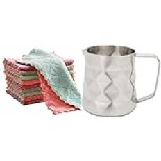 Zunedhys 20PCS Absorbent Kitchen Rags Thickened Lint-Free Rags with 350Ml Prismatic Designed Milk Frothing Pitcher Milk Jug