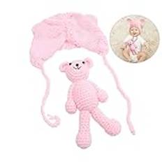 HEMOTON Baby Photoshoot Costume Baby Shower Costume Crochet Baby Cap Costume Bonnet Knitted Clothes Baby Toy Knitted Hat Baby Photo Hat Infant Photo Outfits Hats Has Doll Ear Muffs Newborn