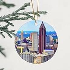 Evans1nism Christmas Round Ornament Atlanta City Holiday Keepsake Landmark Double-Sided Printing Country City State Christmas Tree Birthday Gifts for Friend 3.2 Inch Housewarming Gift