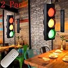 FAXIOAWA Lamp Post Lights Outdoor,Red Green Wall Lamp LED Indoor Signs Lights Warning Traffic Signal Light Cafe Bar Wall Light Iron Wall Lights with Remote Control Switche Yellow Double Sided Kids Ki