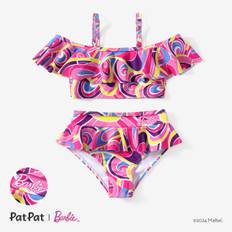 Barbie Toddler/Kids Girls 2pcs Geometric Print Tie-dye Ruffle Swimsuit