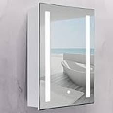 Warmiehomy Illuminated Bathroom Mirror Cabinet with Lights LED Bathroom Mirror Cabinet with Shaver Socket Touch Switch Demister Pad