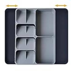 BAOWUABJ Cutlery Drawer Organiser, Expandable Kitchen Drawer Organiser Cutlery Trays for Kitchen Drawers, Drawer Organiser Kitchen Utensils for Kitchen Storage (Grey+Blue)