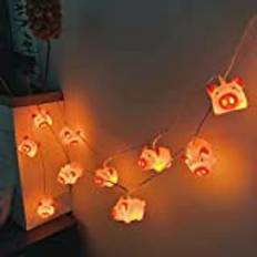 Riaxuebiy Cute Animal Pig Shape Fairy String Lights Battery Powered Night Light for Halloween Christmas Thanksgiving Tree Home Party Children Kids Bedroom Decoration (1.65m/10led, Pink Pig)