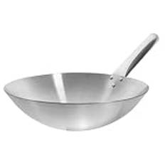 Amosfun Wok Pan Stainless Steel Wok Stir Fry Pans 30cm Long Handle Chinese Frying Pan Non-Stick Iron Cooking Pot Hot Pot Kitchen Cookware for Cooking Boiling Silver