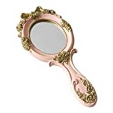 FRCOLOR Vintage Hand Mirror Golden Rose Cosmetic Mirror with Handle Antique Portable Makeup Mirror Princess Vanity Mirror for Women Girls Travel