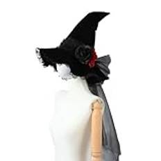 yanwuwa Baroque Halloween Witch Hat LaceTrim Party Hat Women Pleated Wizard Hat Unisex Witch Hat Cosplay Costume Headdress Party Costume Hat