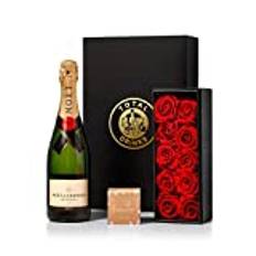 Moet Champagne 75cl & Chocolate Truffles with Red Eternity Roses Gift Set