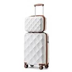 British Traveller Suitcase Sets of 2 Lightweight ABS+PC Hard Shell Suitcase with TSA Lock Spinner Wheels Travel Carry On Hand Cabin Luggage with Beauty Case (Set of 2, Cream)