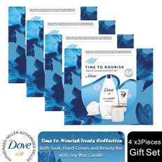Dove Time to Nourish Treats Collection 3Pcs Gift Set for Her with Soy Wax Candle - Buy 4 / 4.656kg / Each Set Con: 1xBath Soak 450ml, 1xHand Cream 75m - White