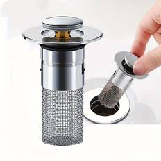 1pc Stainless Steel Bathroom Sink Plug Stopper, Drain Strainer, Pop-up Basin Anti-odor Bouncing Core Stopper Filter, Home Essential