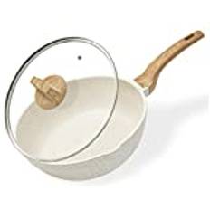 CAROTE Saute Pan with Lid, Non Stick Induction deep Frying pan with Lid for All Hobs, 24cm/2.8 Litre