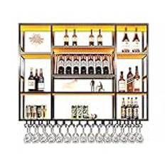 zxhrybh Bar Cabinet Wall Mounted, Glass Holder Hanging Bottle Liquor Cabinet, Wall Mounted Metal Wine Cabinet, for Home Bar, with Led Light (Color : Black)