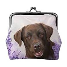 Brown Labrador Lavender Dogs Retriever, Leather Coin Purse Wallets Leather Change Pouch with Kiss Lock Clasp Buckle Change Purse