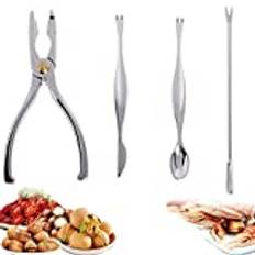 4 Pieces Crab Tools, Kitchen Seafood Tools, Nutcracker Nuts Tool, Stainless Steel Crab Picking Seafood Opener Clip Lobster Fork Cracker Tool Set for Seafood, Crab, Lobster, Shellfish, Nuts (Silver)