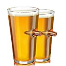 Cxing 2PCS Bullet Whiskey Cup, Glass Craft Mugs, Creative Bullet Beer Mug Wine Glass Cup Very Suitable Restaurants and Home for Father and Brothers Little Birthday Christmas Valentines Gift (A)