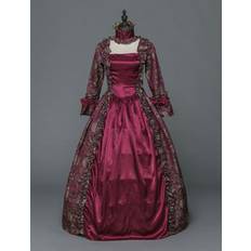 Victorian Dress Costume Women's Baroque Masquerade Ball Gowns Burgundy Floral Long Sleeves with Choker Victorian Era Clothing with hat Retro Costumes Halloween