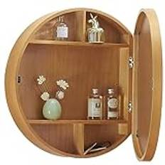 MPFYRCOJ Medicine Cabinet Wall Mounted - Round Wall Mount Bathroom Cabinets with Mirror, Sliding Vanity Mirror with Storage Function, Hanging Wood Storage Medicine Cupboard