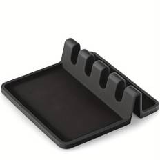 1pc Heat-resistant Silicone Utensil Holder With Drip Pad - Perfect For Stove Spoons, Spoons, And Tongs - Kitchen Essential - Black