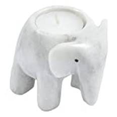 3" Marble Elephant Tea Light Candle Holder (White Marble)