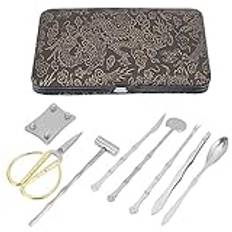 STAINLESS STEEL CRAB CRACKERS FORK SET SEAFOOD SCISSORS CLAW TOOLS HOME TRAVEL (Black dragon pattern)