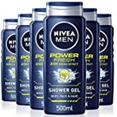 NIVEA MEN Power Fresh Shower Gel (500ml), Moisturising Body Wash with Aloe Vera, All-in-1 Shower Gel for Men, Energising NIVEA MEN Shower Gel