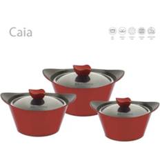 3pc caia marbell die-cast aluminium stockpot marble effect nonstick coating red