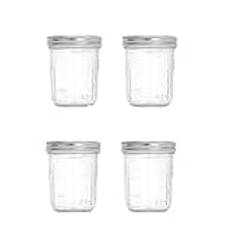 Wide Mouth Mason Jar, 16 ozMeal Prep Jars, Oatmeal Glass Container with Lid and Spoon, Salad Lunch Container with Volume Scale for Yogurt, Oatmeal Milk, Pickled Cucumbers (Silver-Aluminum Cover, 4PCS)