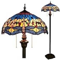 AIBOTY Dragonfly Tiffany Floor Lamp, Red Blue Orange Stained Glass Lampshade Standing Lamp, Floor Light Reading Light Decorative Lamp for Living Study Room Bedroom, 40X162cm,Blue Orange