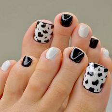 SHEIN pcs Summer Black  White Leopard Print Nail Patch Lovely Milk Stria Sweet False Nail Match With pc Nail Buff And pc Jelly Glue Press On Nails Nail Supp