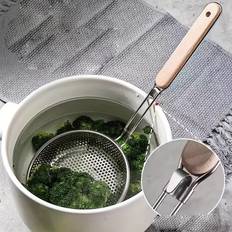 1pc Stainless Steel Strainer Perforated Wooden Handle Colander Kitchenware - 14.18*5.5inch