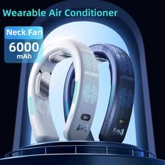 2024 Neck Fan 6000mAh Mini USB Digital Display Rechargeable Portable Fan Powerful Fast Air Cooling Bladeless Mobile Fan Outdoor Cooler